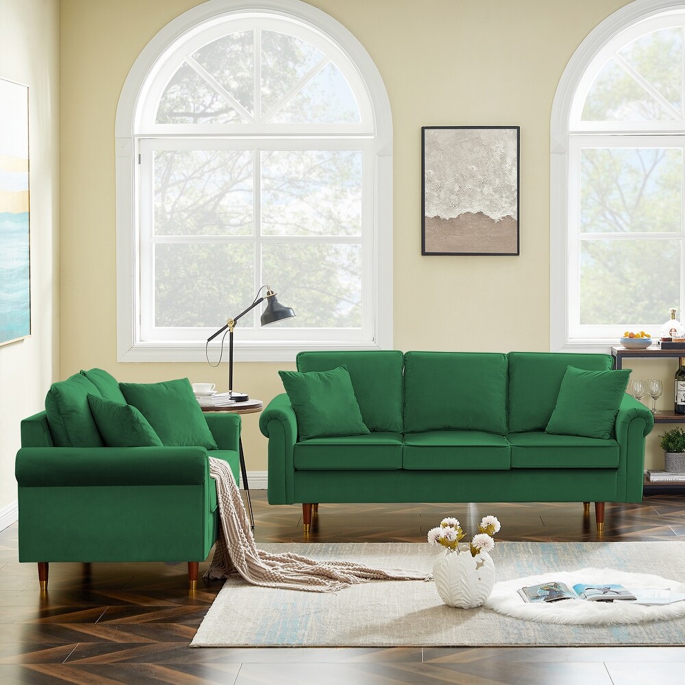 Modern Elegant Style Velvet Sofa Set  2 Seats and 3 Seats Sofa with Wood Legs and Wood Frame Suitable for Home Living Room