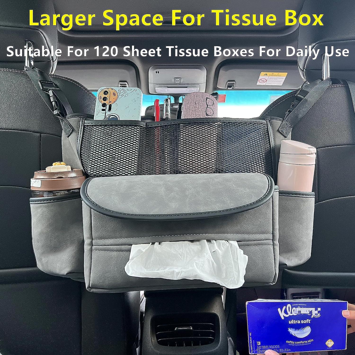 Car Suede Seat Organizer High-capacity Seat Back Pouch Central Storage For Pickup Suvs Double-sided Tissue Storage Handbag Holder Car Accessories (gre