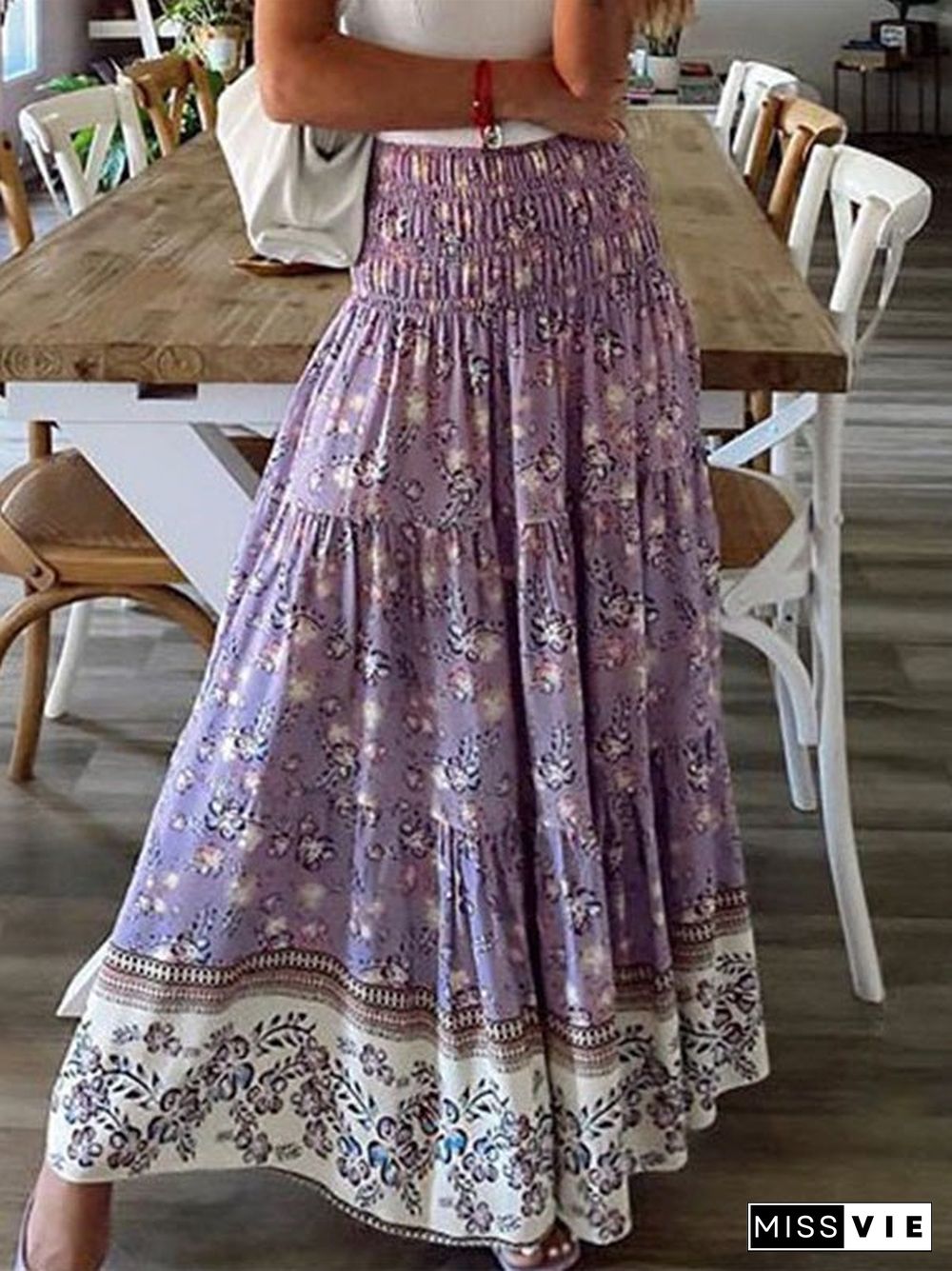 Women'S Skirts Casual High Waist Printed Long Skirt