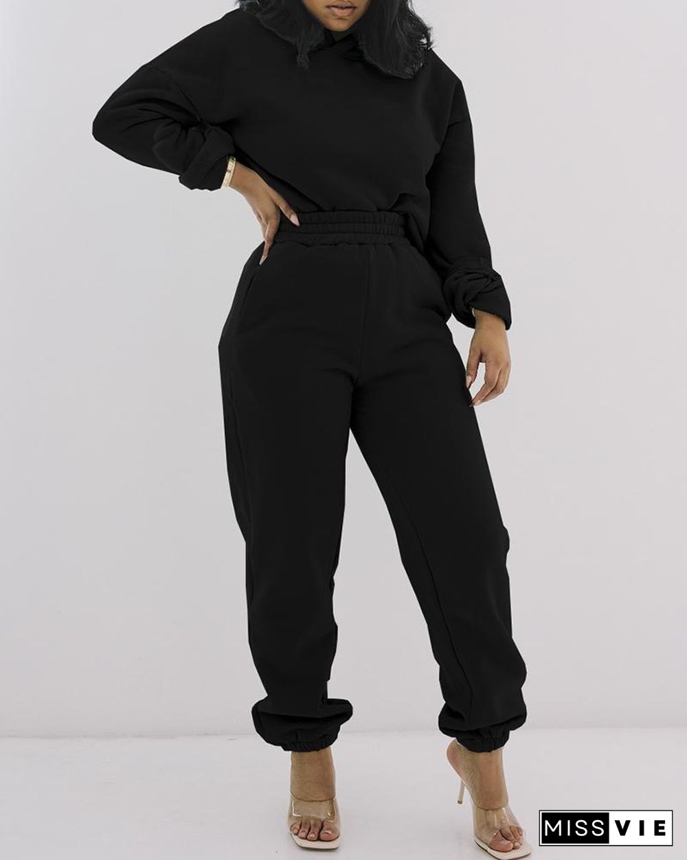 Plain Long Sleeve Top & Pants Set P13997