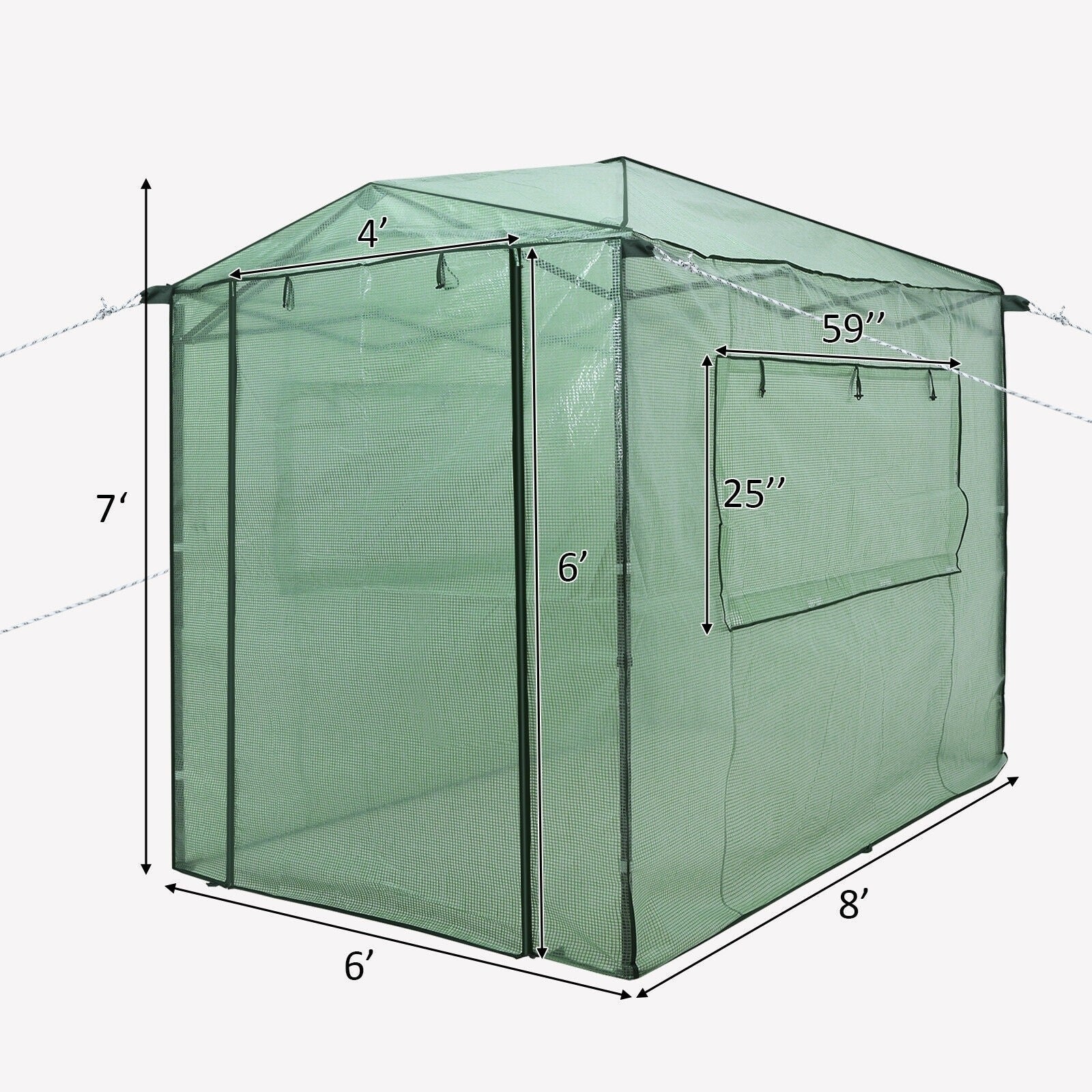 8¡¯ x 6¡¯ Outdoor Portable Walk-in Greenhouse with Roll-up Doors and Windows