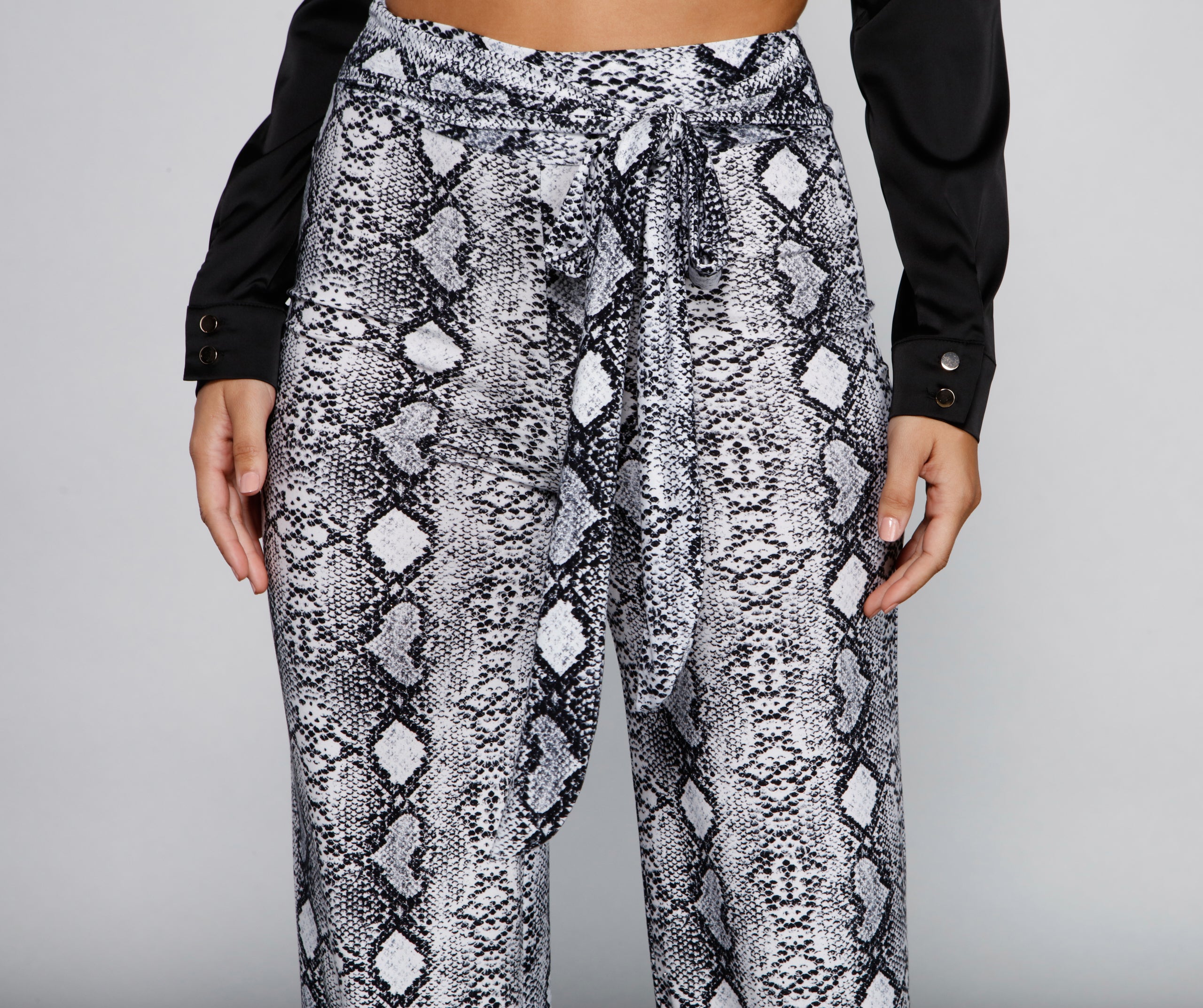 So Sassy Tie Waist Snake Print Pants