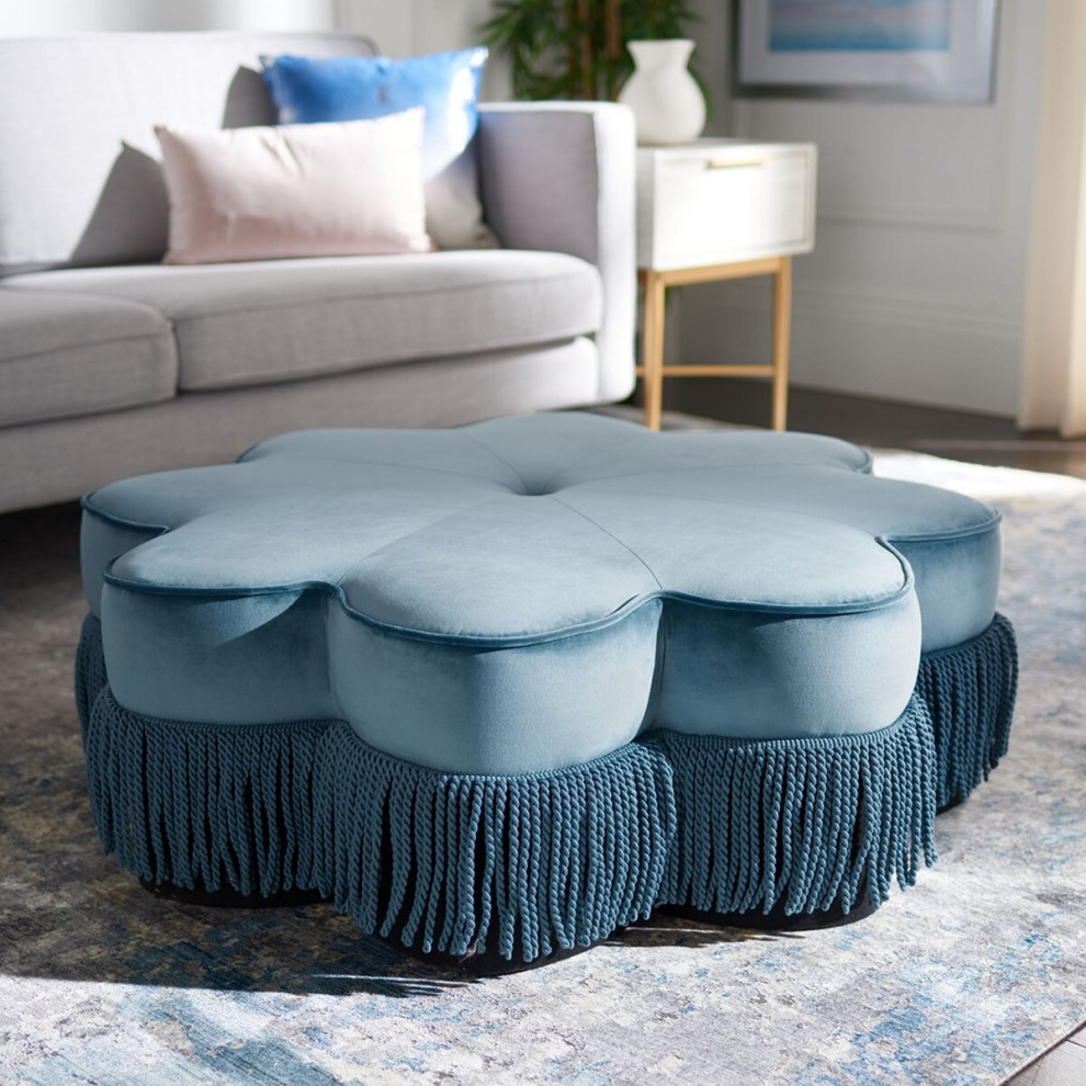 Judith Flower Ottoman Dusty Blue   Contemporary   Footstools And Ottomans   by Peachtree Fine Furniture  Houzz