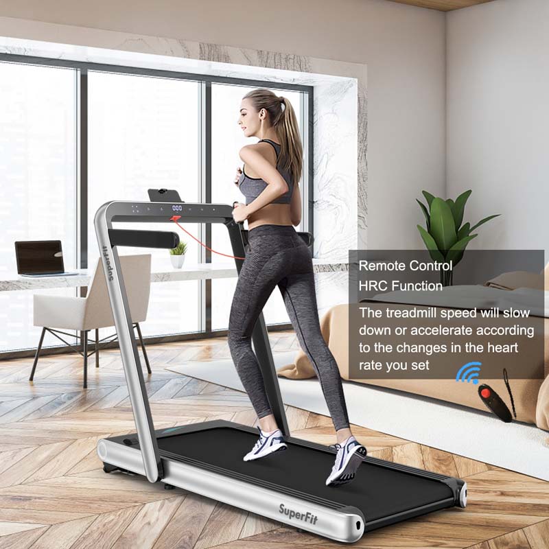 2 in 1 4.75HP Folding Treadmill, Under Desk Electric Treadmill, Portable Running Machine with APP Control, LED Touch Screen, Bluetooth Speaker