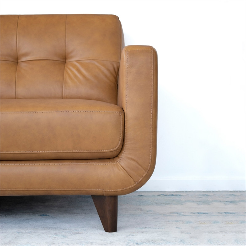 Davis Mid Century Modern Tight Back Leather Sofa in Tan   Midcentury   Sofas   by Homesquare  Houzz