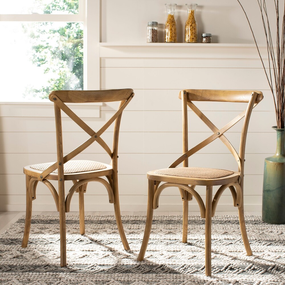 SAFAVIEH Franklin X Back Weathered Oak Dining Chair (Set of 2)