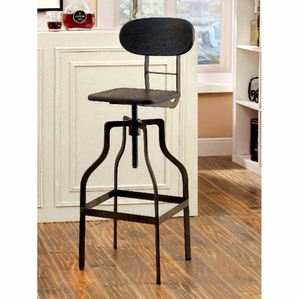 Industrial Style Wooden Swivel Bar Stool With Curved Metal Base - Gray - 36 H x 14 W x 14 L Inches