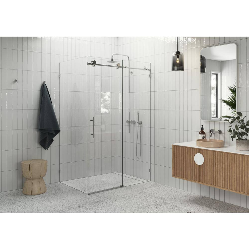 Glass Warehouse 48 in. W x 78 in. H Rectangular Sliding Frameless Corner Shower Enclosure in Chrome with Clear Glass 90SL-48-30-CH