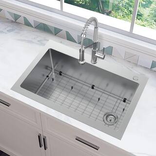 Glacier Bay Tight Radius Drop-InUndermount 18G Stainless Steel 33 in. Single Bowl Kitchen Sink with Accessories VDR3322A1ACC