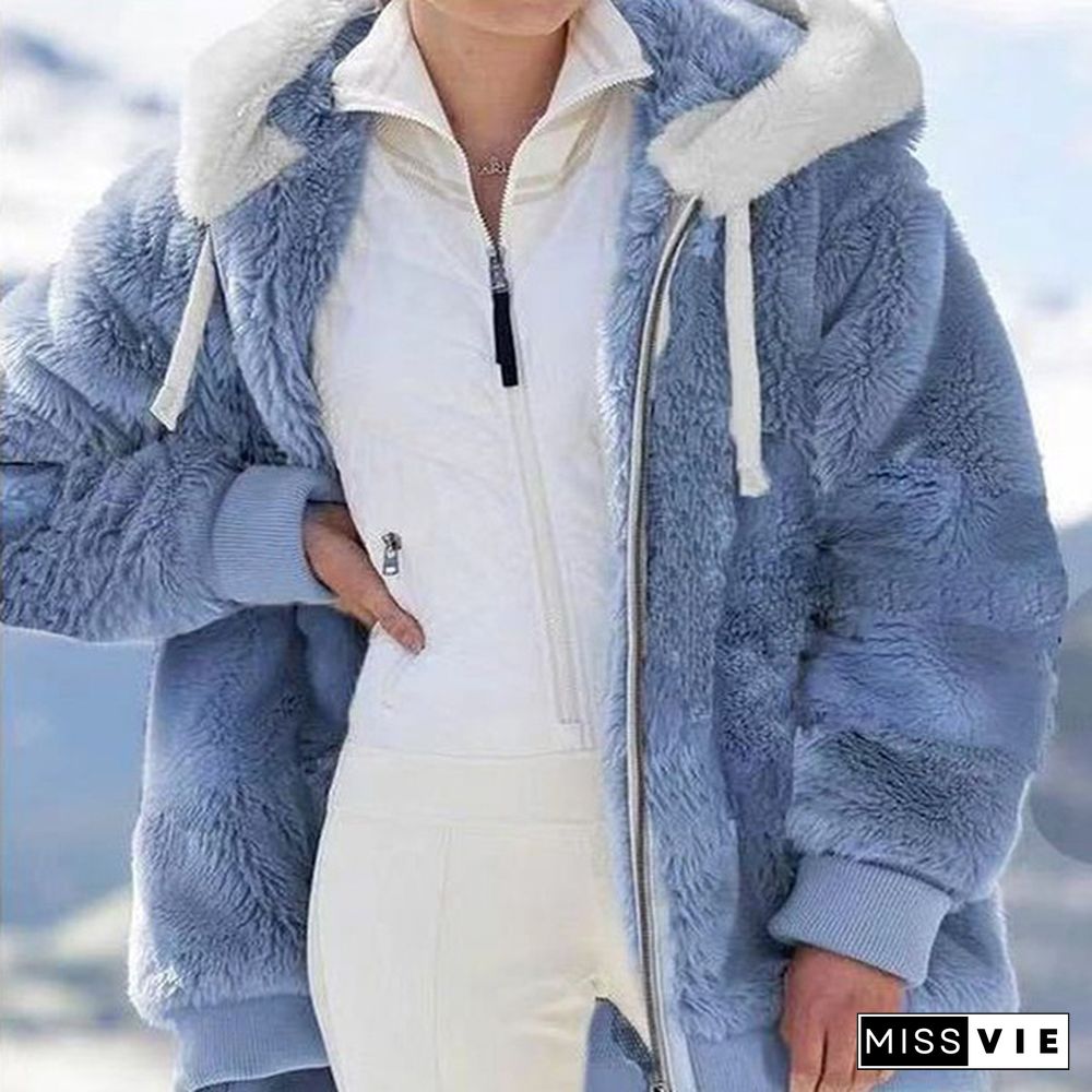 plus size women clothing,New Winter Women's Jacket Hooded Warm Plush Loose Jacket for Women Patchwork Winter Outerwear Faux Fur Zipper Ladies Parka Coat casacos de inverno feminino