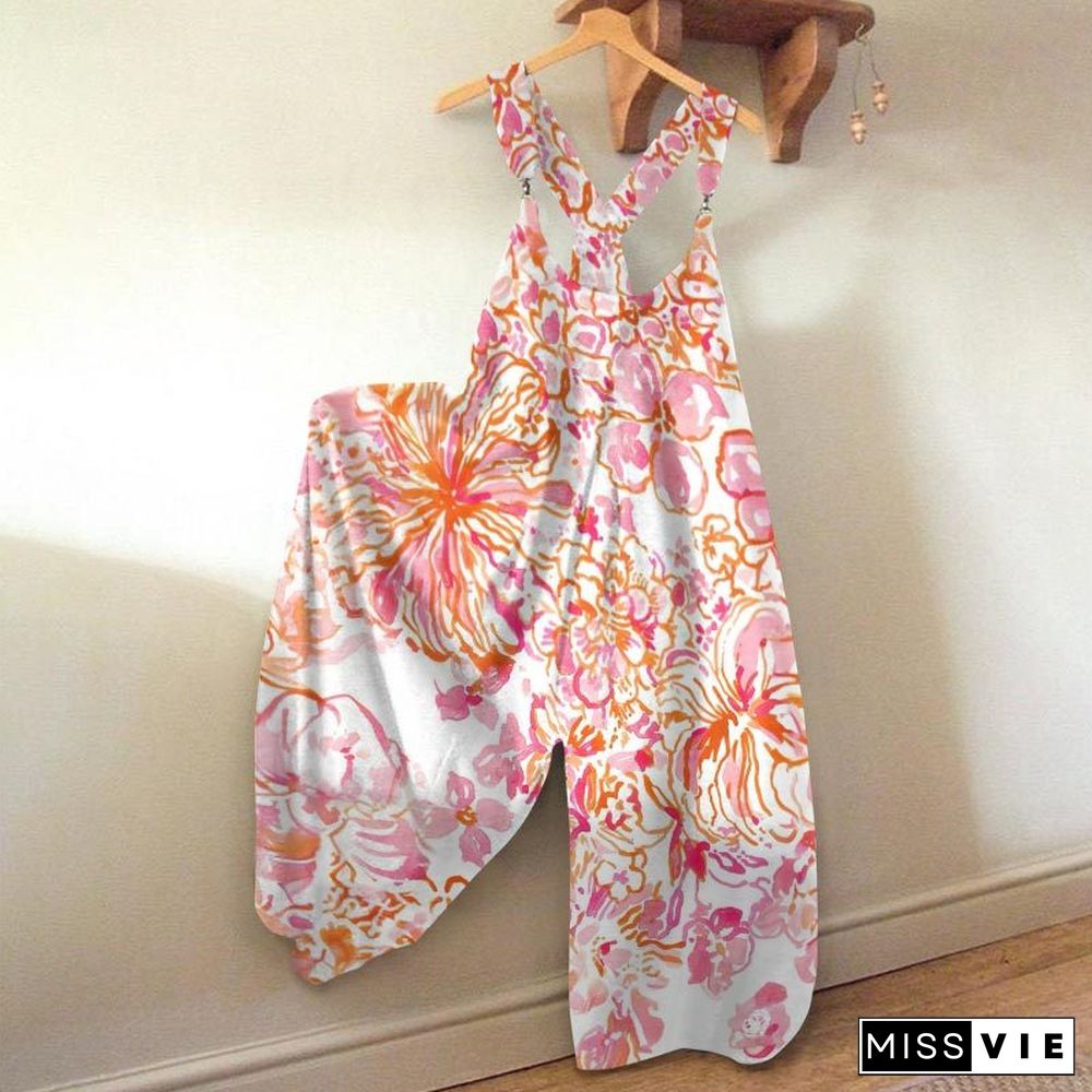 Flower Print Loose Casual Jumpsuit