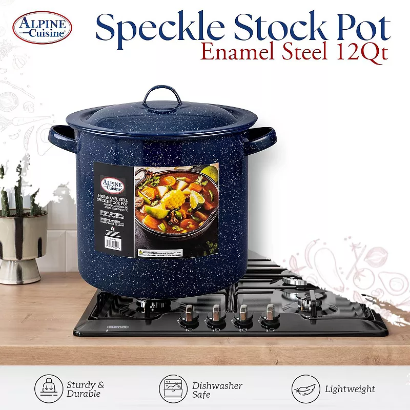 Alpine Cuisine Enamel Steel Dark Blue Speckle Stock Pot 12qt With Lid， Healthy Cookware  Stockpots