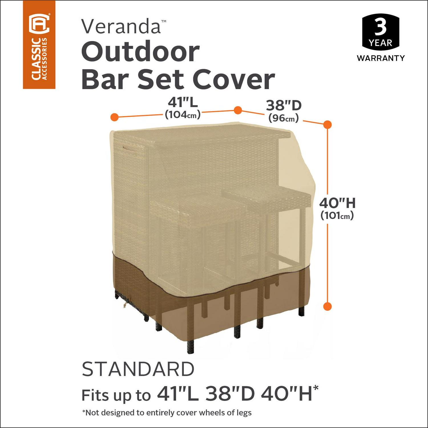 Classic Accessories Veranda Water-Resistant 41 Inch Outdoor Bar Set Cover