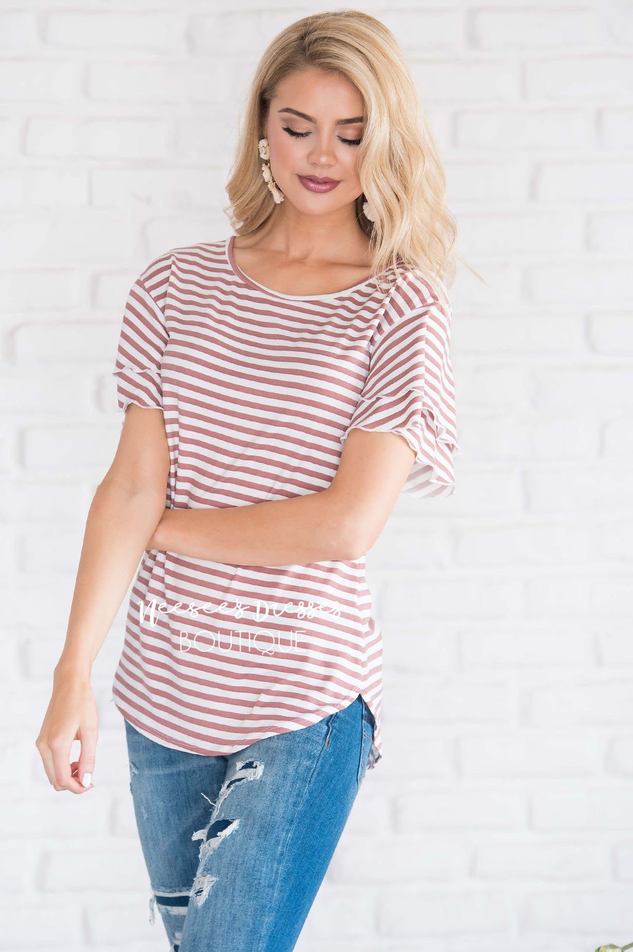 Ruffle Sleeve Scoop Neck Tee