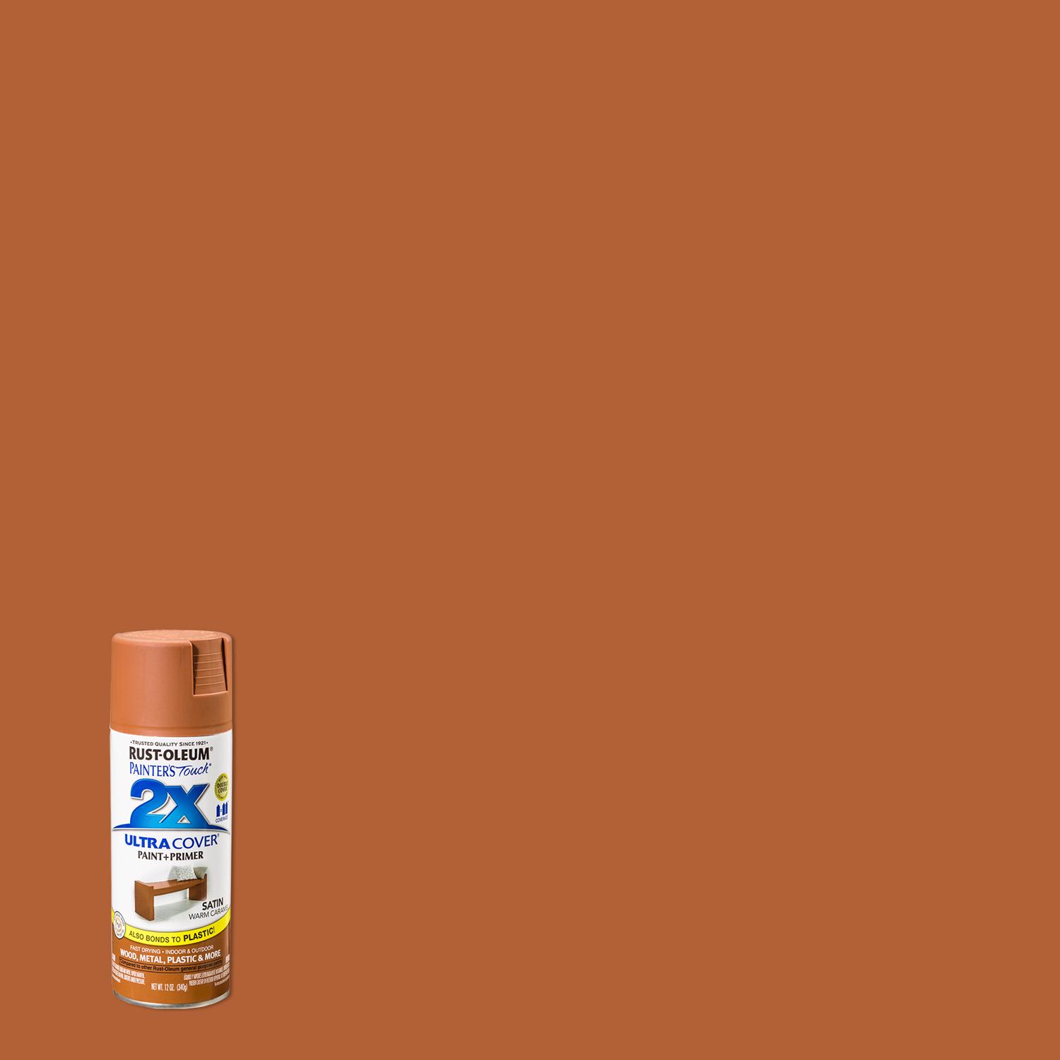 Rust-Oleum Painter\u0027s Touch 2X Ultra Cover Satin Warm Caramel Paint+Primer Spray Paint 12 oz