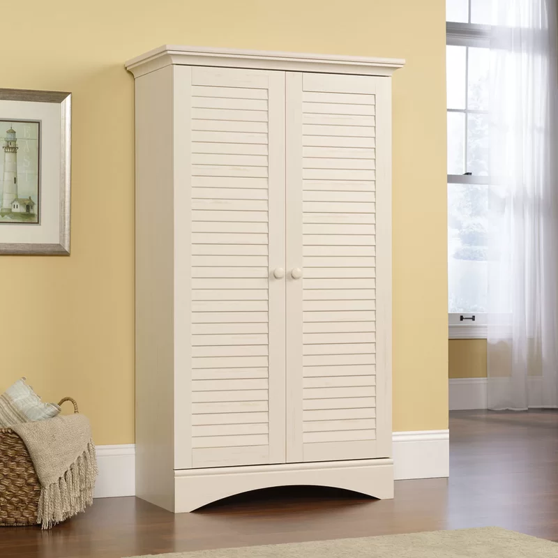 August Grove Contemporary Storage Cabinet with Doors and 4 Adjustable Shelves in Antique White