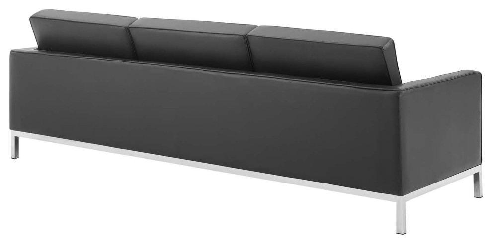 Modern Lounge Lobby Sofa  Faux Vinyl Leather Metal Steel  Black Silver   Contemporary   Sofas   by House Bound  Houzz