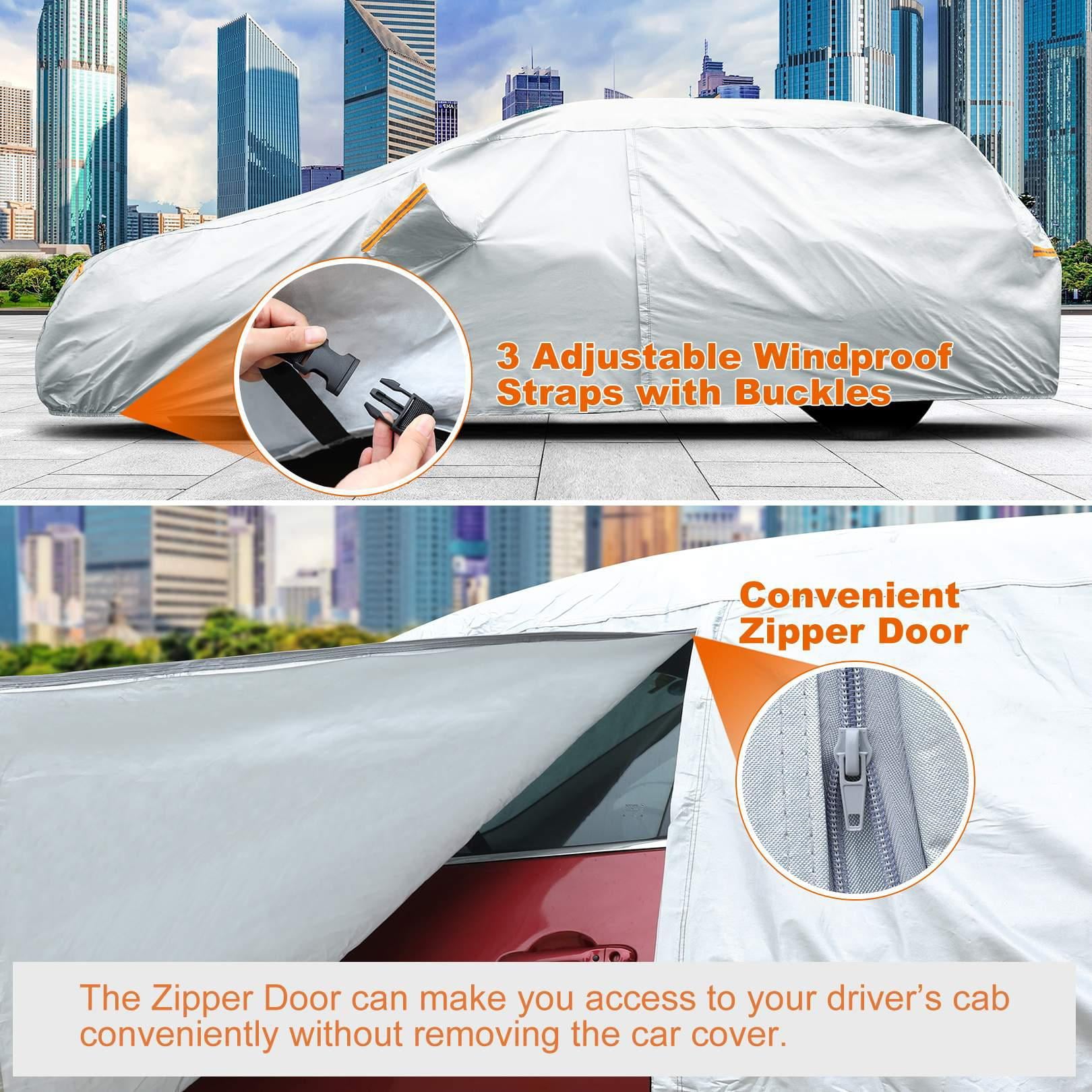 6 Layers Car Cover Waterproof All Weather for Automobiles， Outdoor Full Cover Rain Sun UV Protection with Zipper，Universal Fit for SUV(185