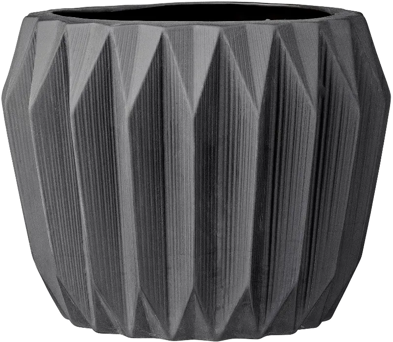 Matte Gray Stoneware Fluted Flower Pot