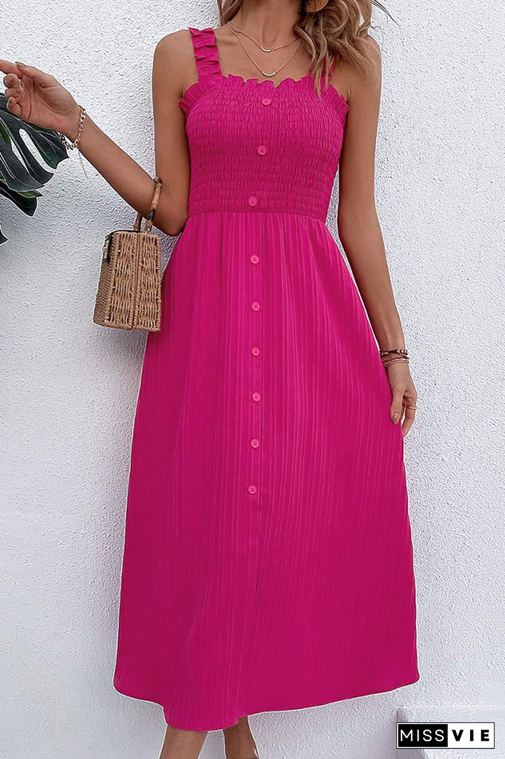 Rose Smocked Buttoned Maxi Cami Dress