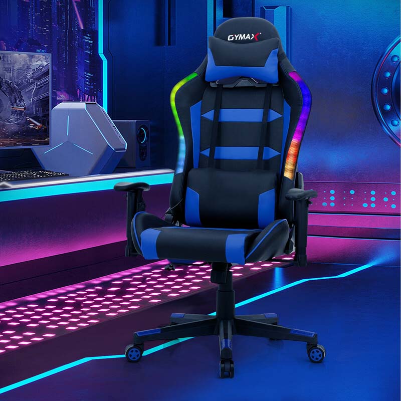 High Back RGB Gaming Chair, Ergonomic Video Game Chair with LED Lights, PVC Leather E-Sport Computer Chair