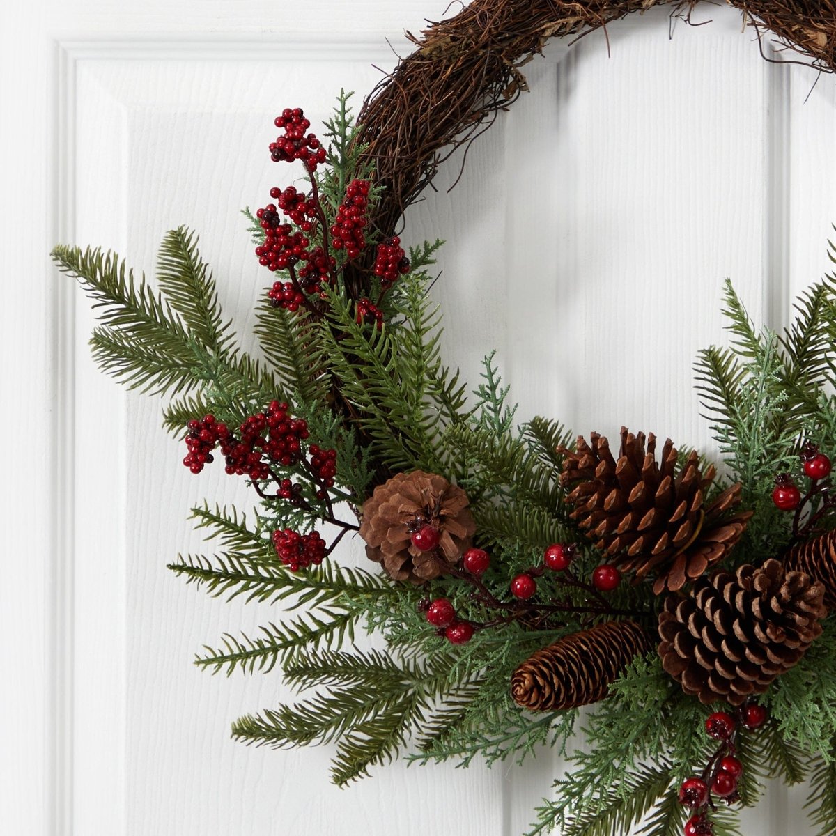 22'' Mixed Pine & Cedar Wreath | Pine Cones, Berries & Holiday Decor