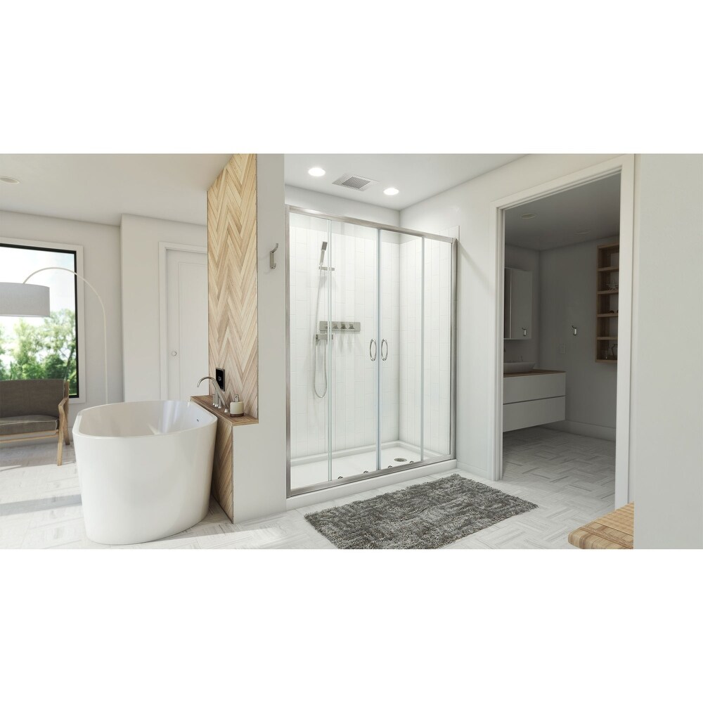 DreamLine Visions 30 in. D x 60 in. W x 78 3/4 in. H Sliding Shower Door  Base  and White Wall Kit in Brushed Nickel