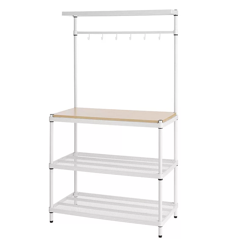 Design Ideas Meshworks Metal Storage Utility Wood Top Shelving Unit Rack， White