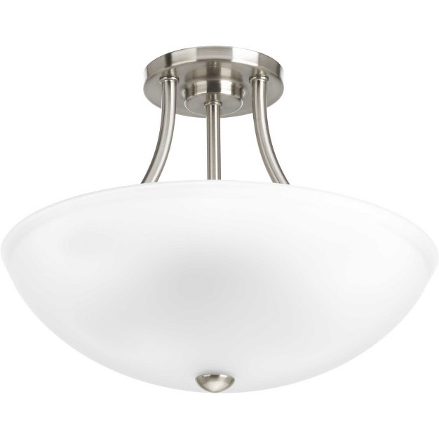 Progress Lighting Gather Collection 2 light Semi flush Mount Brushed Nickel White Etched Glass Shade