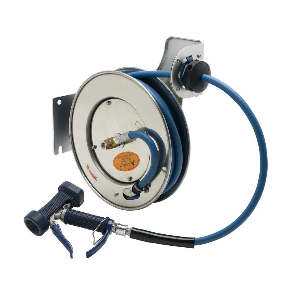 TandS B-7132-05 Open Stainless Steel Hose Reel with 35-Foot Hose and Front Trigger Water Gun