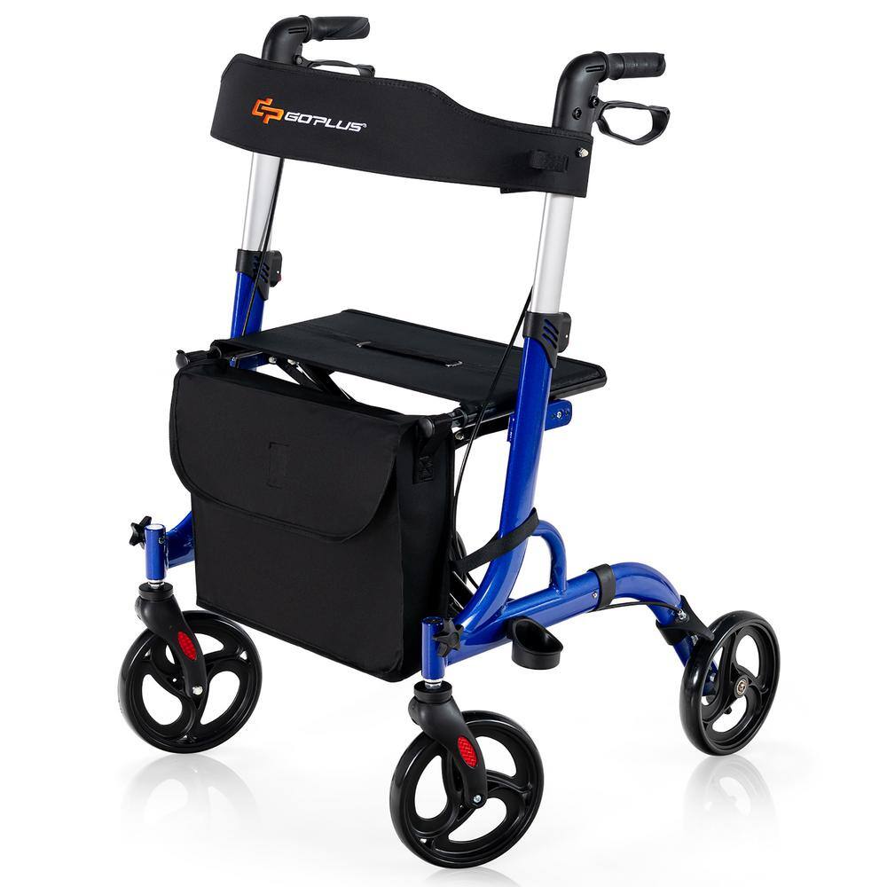 Costway 4-Wheel Walker Rollator wSeat Folding Aluminum Rolling Walker w8 in. Wheels in Blue JH10007BL