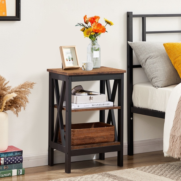 Modern End Table with 3-Tier Open Storage Shelves