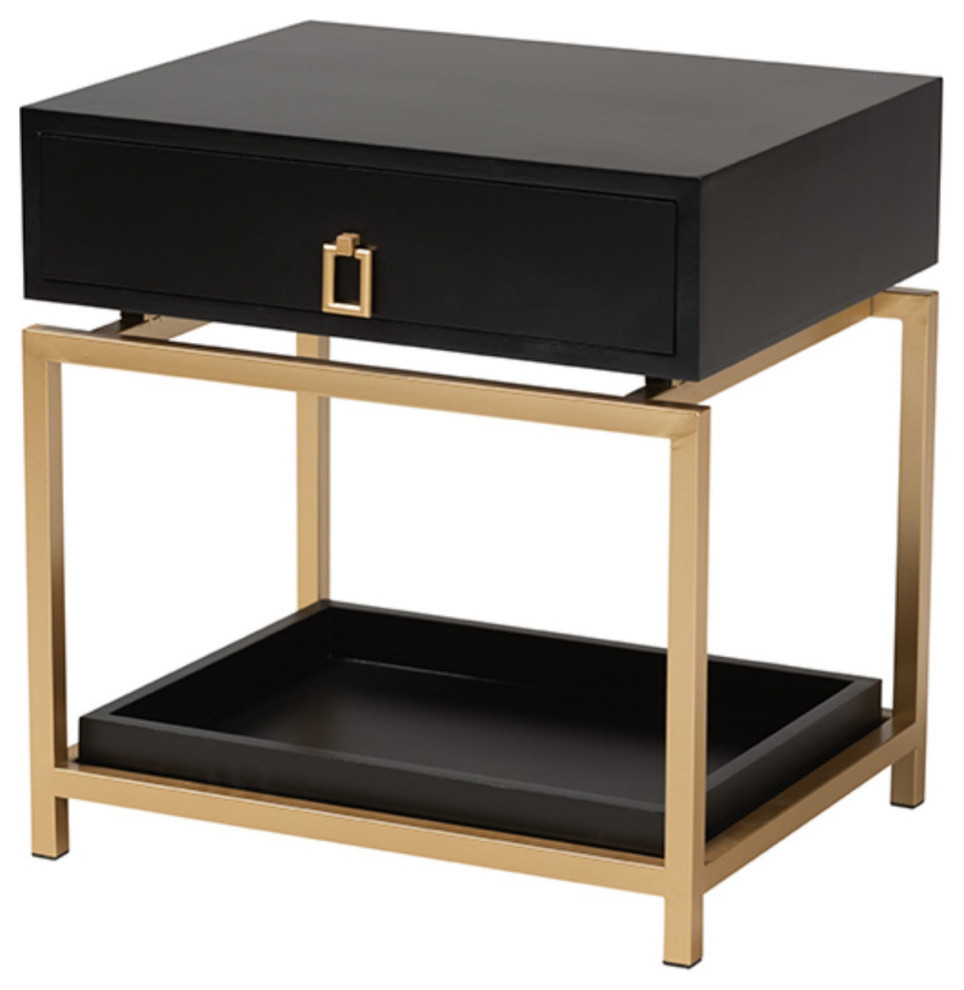 Melosa Glam and Luxe Black Finished Wood and Gold Metal 1 Drawer End Table   Contemporary   Side Tables And End Tables   by VirVentures  Houzz