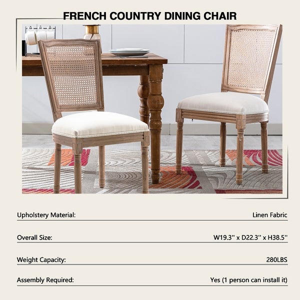 Mieres French Country Style Fabric Upholstered High Back Dining Chair， Farmhouse Kitchen Wooden Side Chairs (Set of 2) - N/A