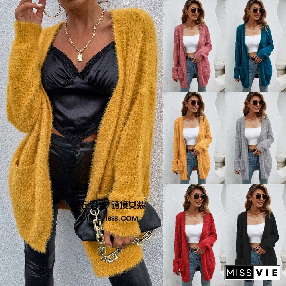 Winter New Autumn Winter Women's Clothing Large Knitted Cardigan Medium Long Coat Women Crop Top Sweater Vintage Cardigan