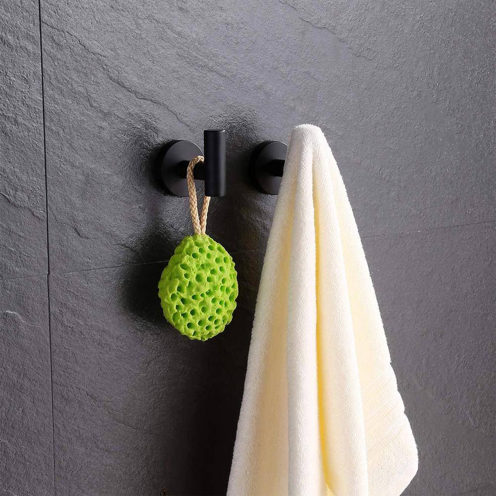 ruiling Round Bathroom Robe Hook and Towel Hook in Stainless Steel Matte Black (2-Pack) ATK-194