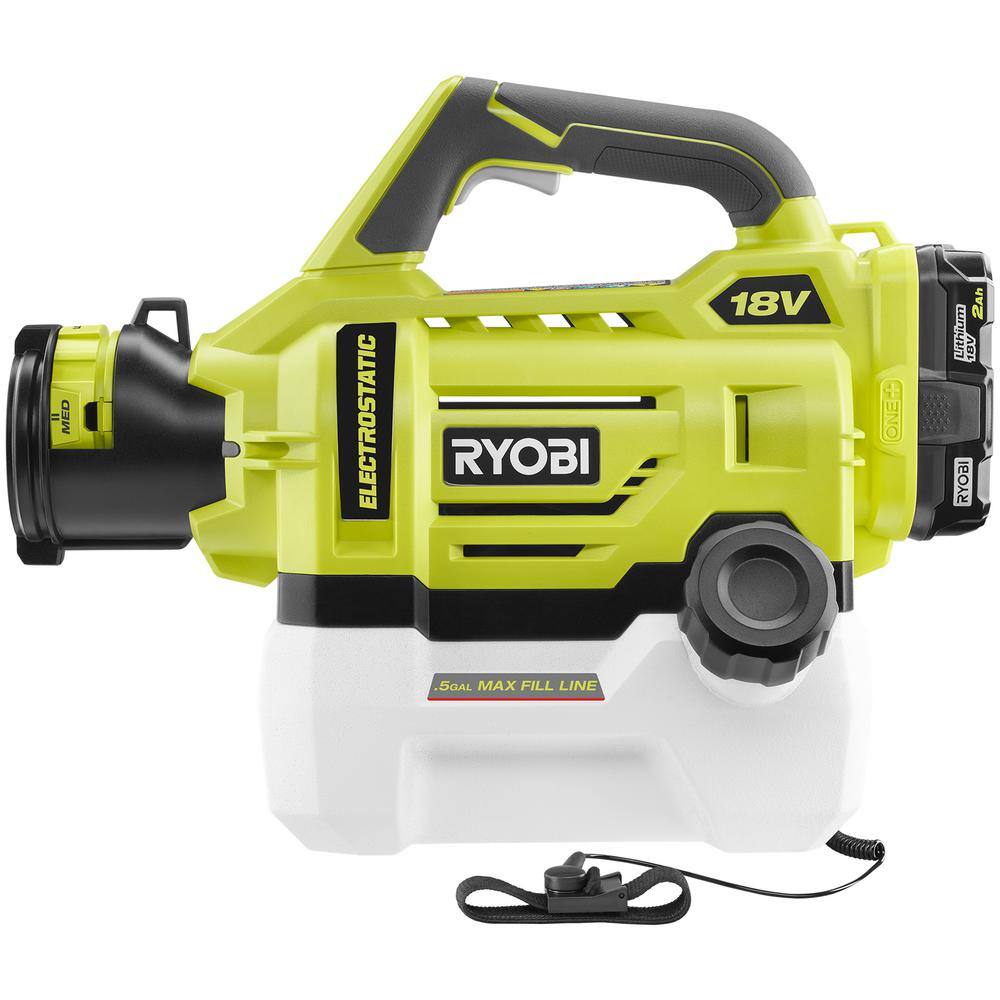 RYOBI ONE+ 18V Cordless Electrostatic 0.5 Gal. Sprayer with Extra LowMediumHigh Nozzles with 2.0 Ah Battery and Charger P2890-A12