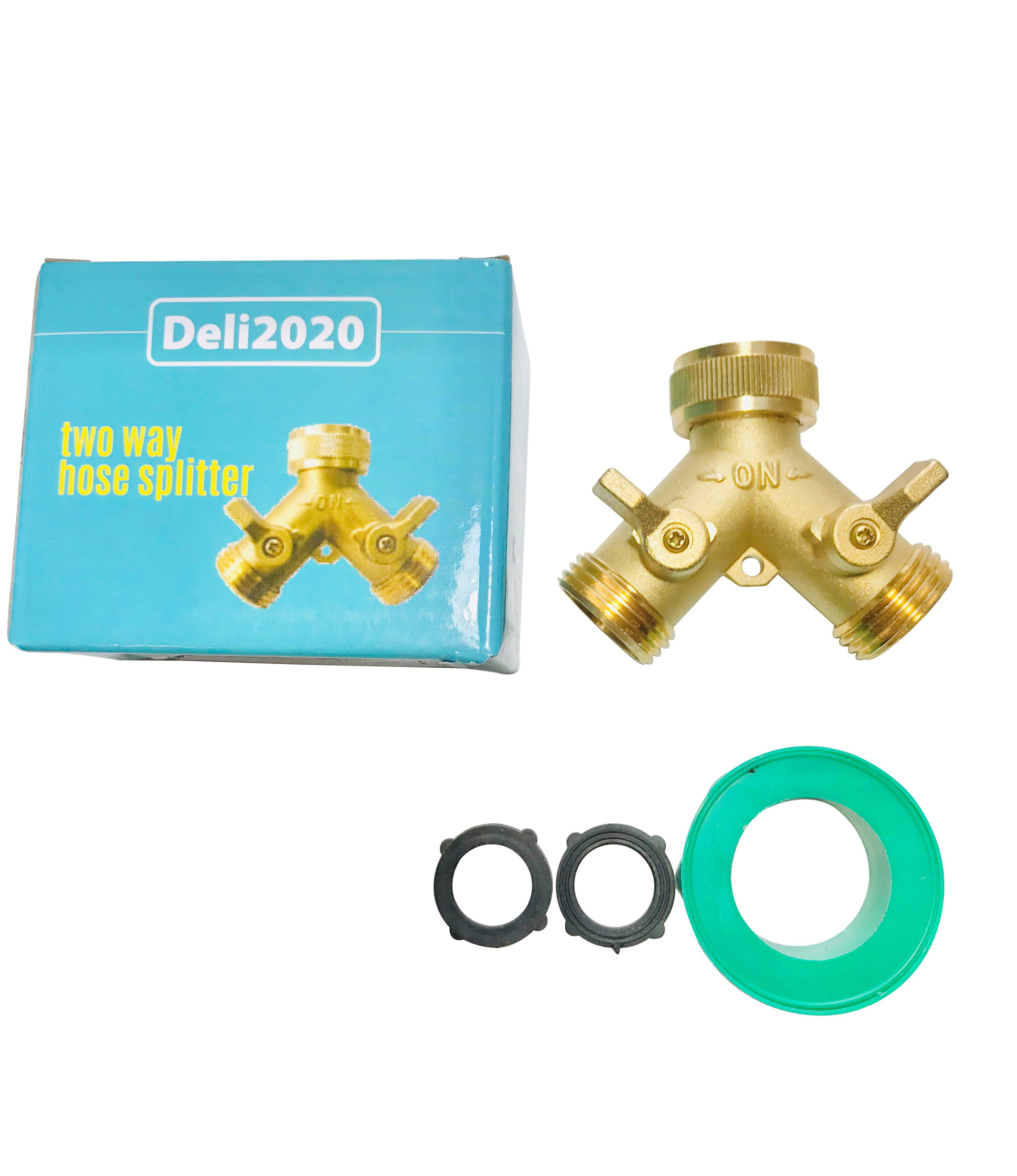 Deli2020 Brass Garden Hose Y Splitter (2 Way Shut-off)， 3/4