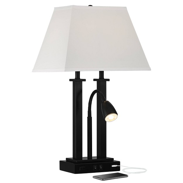 High Black With Usb And Ac Power Outlet In Base Led Reading Light Oatmeal Shade For Office Desk