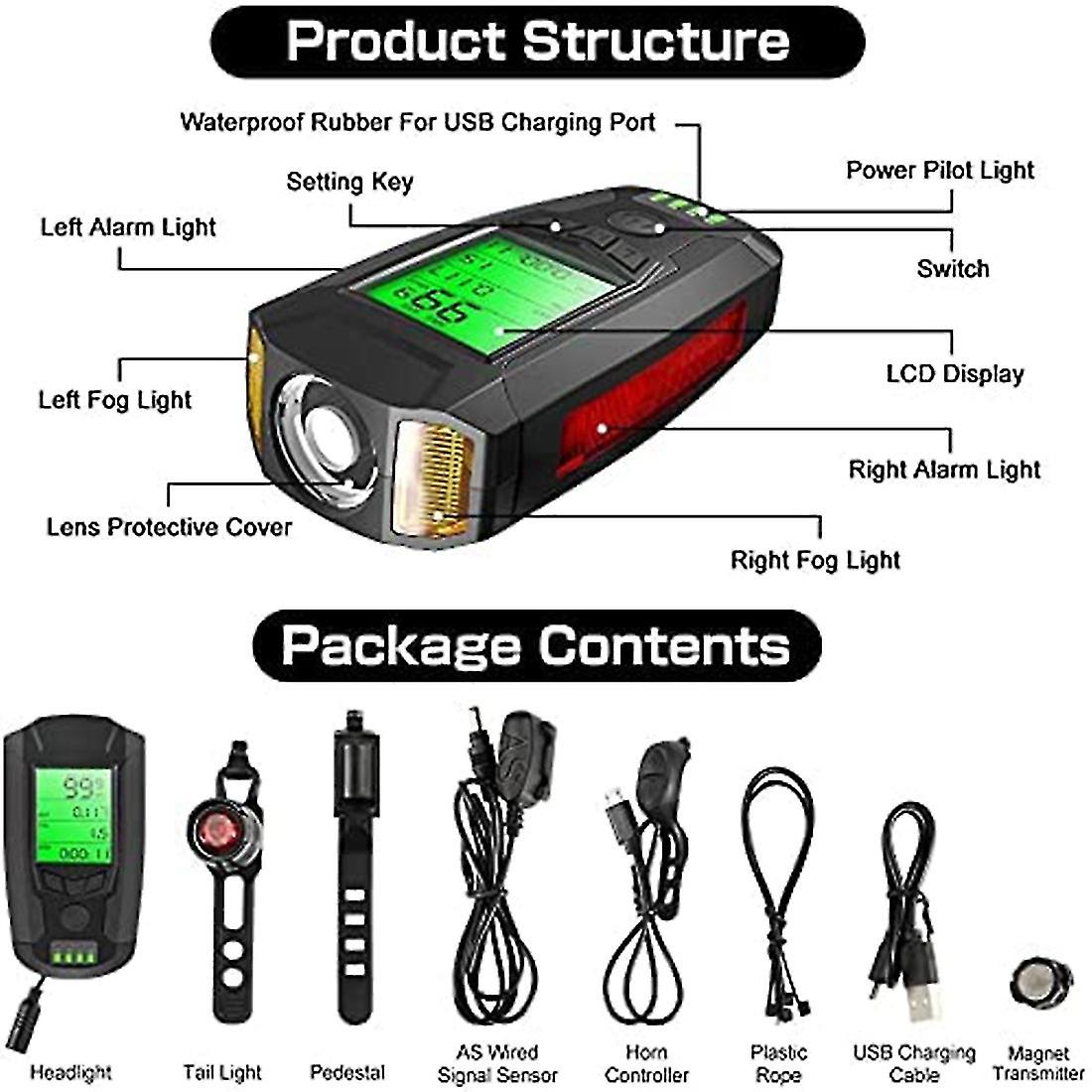 Led Bike Light Set With Bike Computer Rechargeable Bike Lights