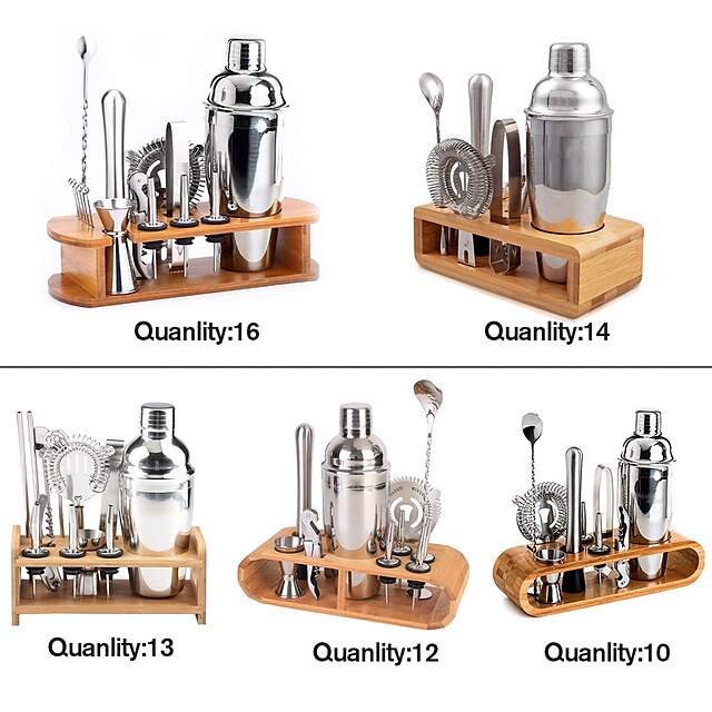 Insulated Cocktail Shaker Bartender Kit Cocktail Shaker Mixer Stainless Steel 350ml Bar Tool Set with Stylish Bamboo Stand Perfect Home Bartending Kit and Martini Cocktail Shaker Set