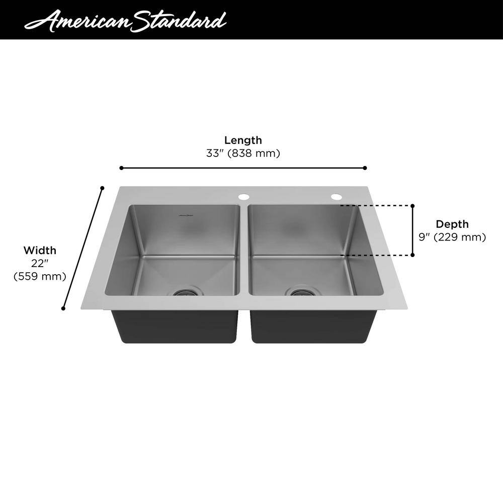 American Standard Raviv Stainless Steel 32 in. Double Bowl Drop-In Kitchen Sink 18DB000132C2.075