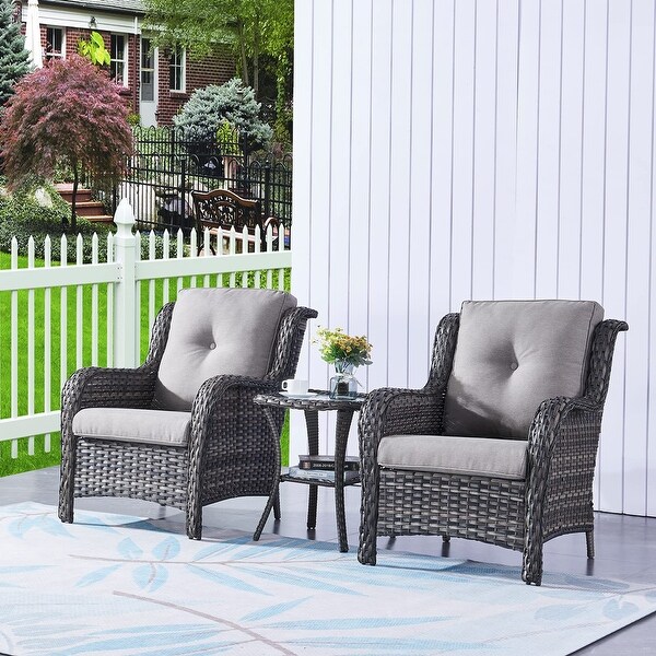 Pocassy Outdoor Wicker Bistro Set，3 Piece Patio Set