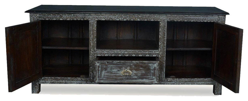 Ebony Sunburst Reclaimed Wood 1 Drawer TV Stand Media Console Cabinet   Farmhouse   Entertainment Centers And Tv Stands   by Sierra Living Concepts Inc  Houzz