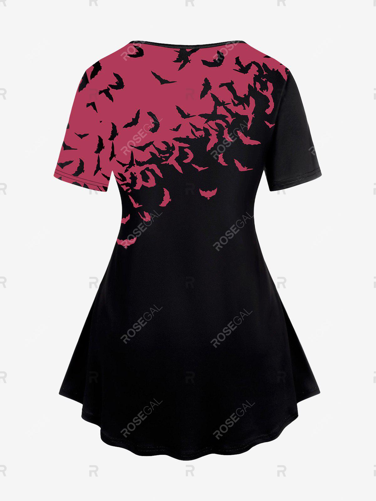 Bat Print Two Tone Tee and Leggings Plus Size Matching Set Outfit