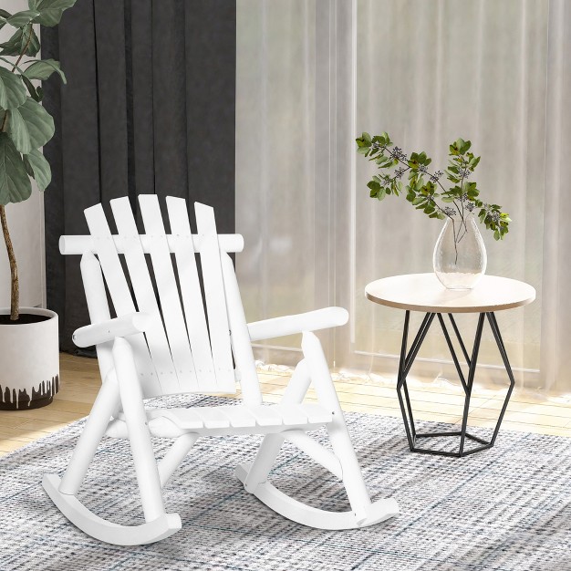 Outsunny Wooden Rocking Chair Indoor Outdoor Porch Rocker With Slatted Design High Back For Backyard Garden