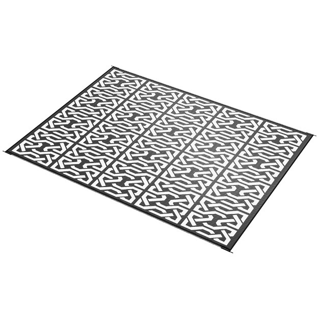 Outsunny Rv Mat Outdoor Patio Rug Large Camping Carpet With Carrying Bag 9 x27 X 12 x27 Waterproof Plastic Straw Reversible Black amp White Chain