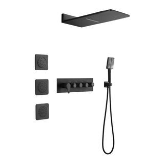 Lukvuzo Wall Mounted Waterfall Rain Shower System in Matte Black with 3 Body Sprays and Handheld Shower HDSA11FS024