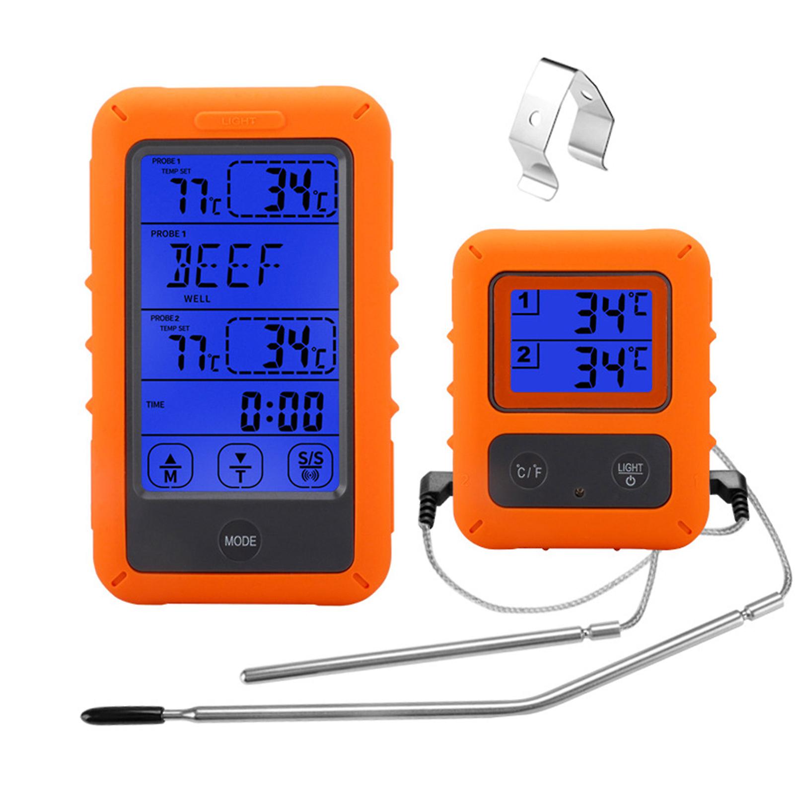 Orange Wireless Digital Meat Thermometer For Grilling Smoker Bbq Grill Oven Thermometer With Dual Probe Kitchen Cooking Food Thermometer