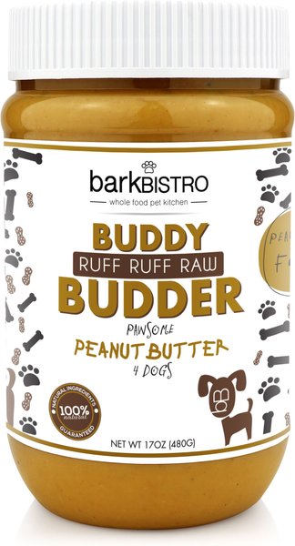 Bark Bistro Company Buddy Budder Ruff Ruff Raw Peanut Butter Lickable Dog Treats， 17-oz jar